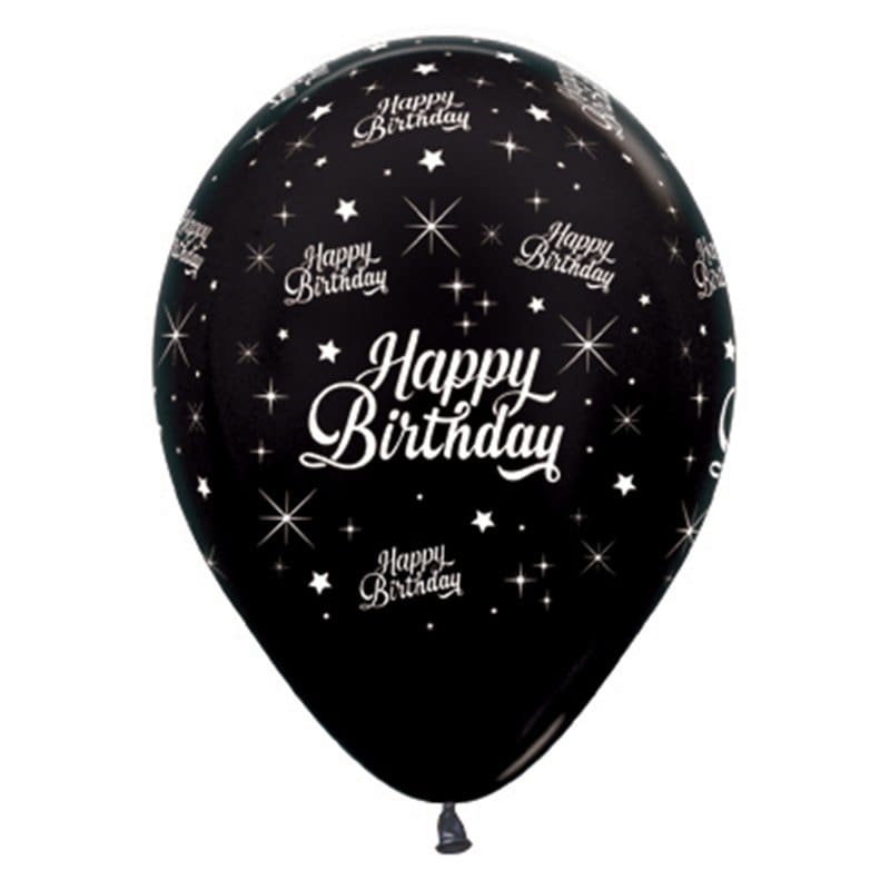 Balloons 30cm AOP Birthday Black Pk6
