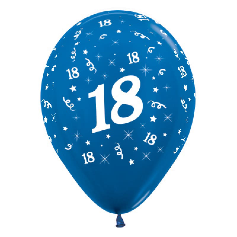 Balloons 30cm AOP 18th Blue Pk6