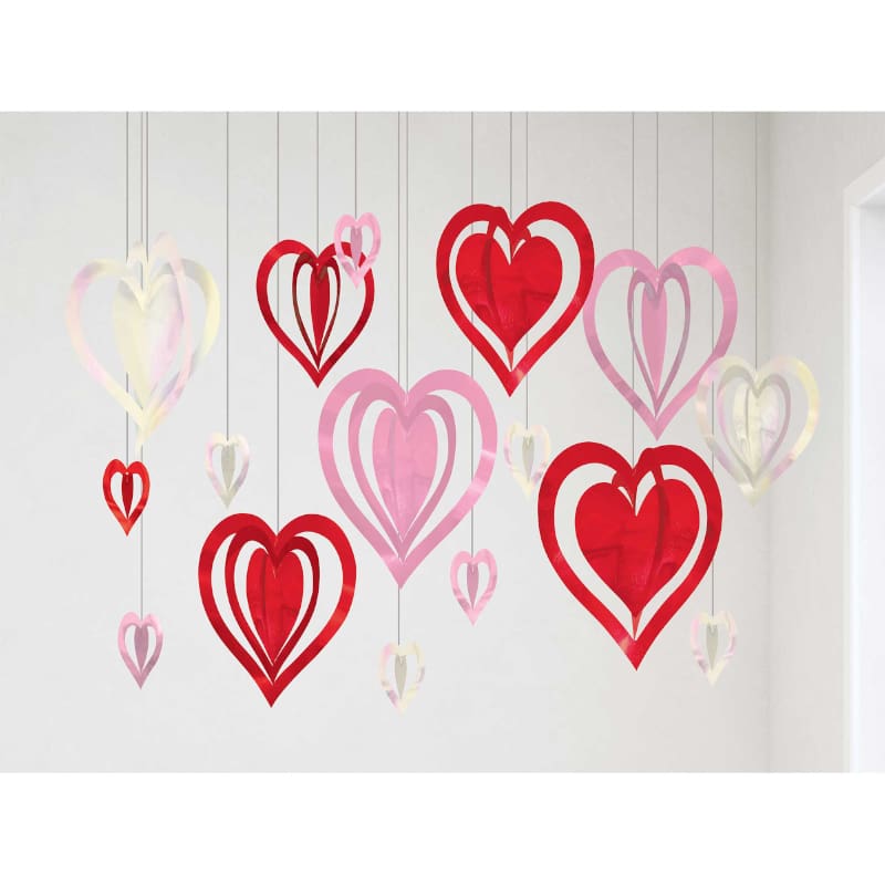 Hanging String Hearts 3D Pk16