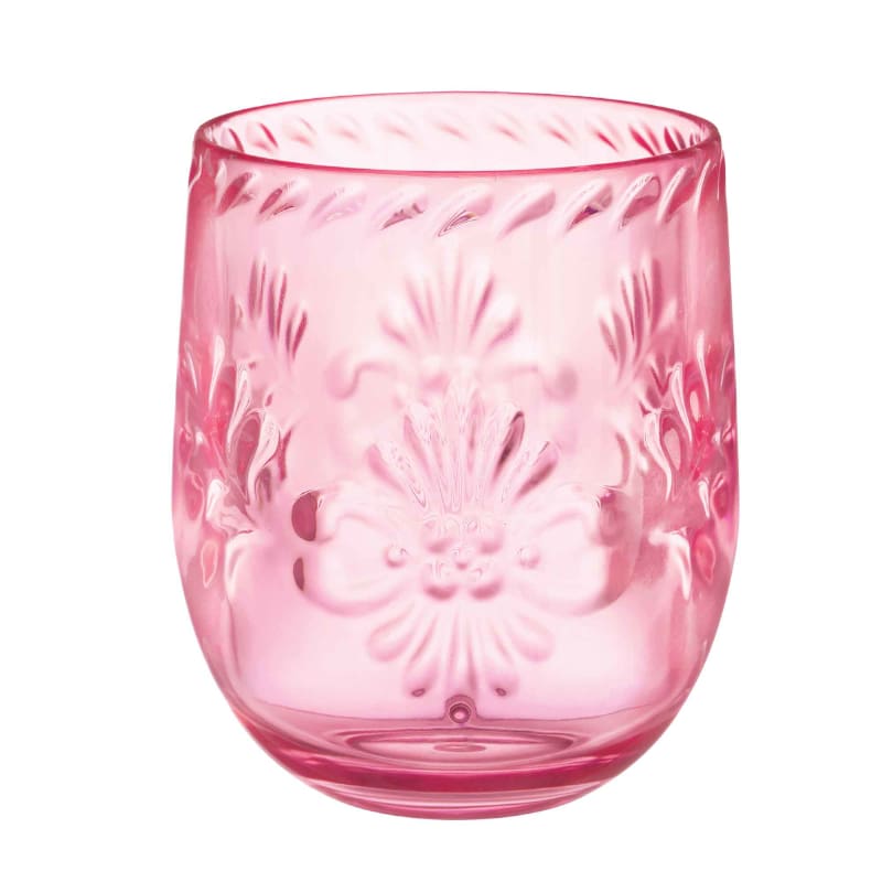 Wine Glass Stemless Boho Floral Pink