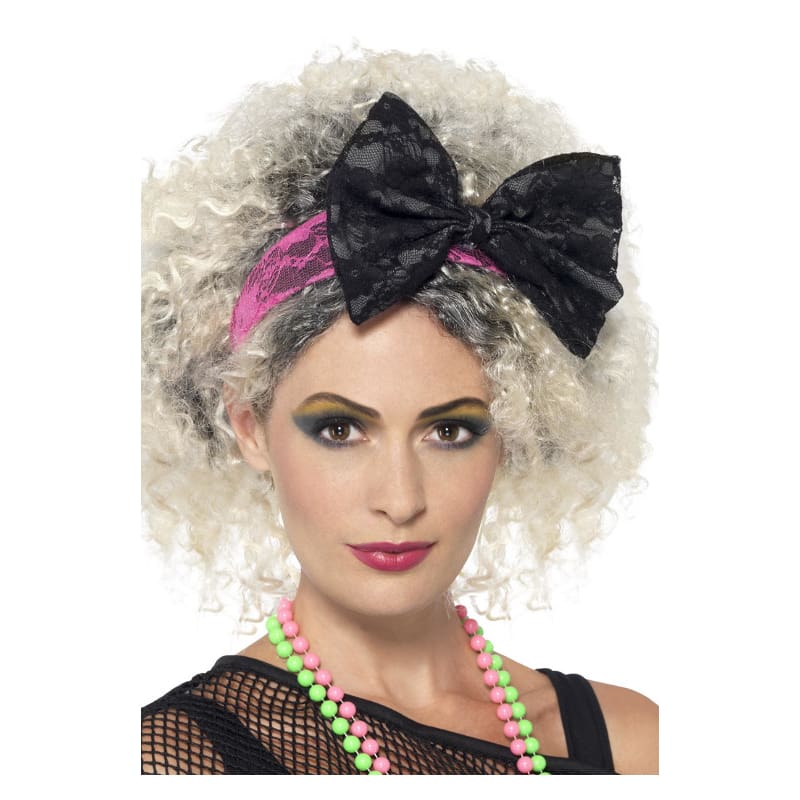 Headband Lace Neon Pink with Bow Black