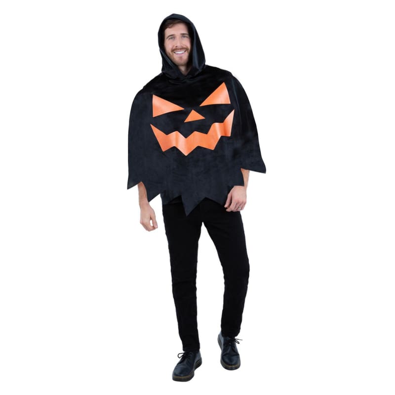 Costume Adult Poncho Pumpkin Black