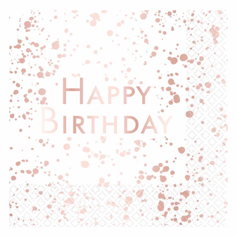 Napkins Lunch Birthday Rose Gold Pk16