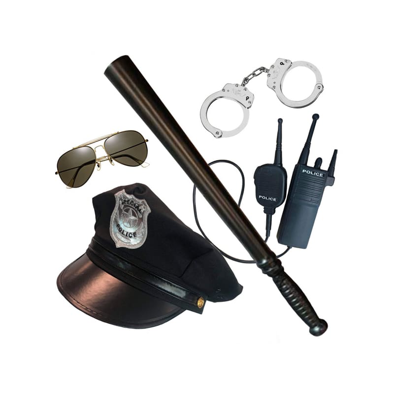 Dress Up Kit Police Hat Baton Radio Cuf