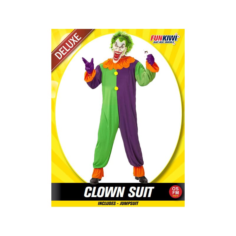 Costume Adult Clown Jumpsuit Green Purpl