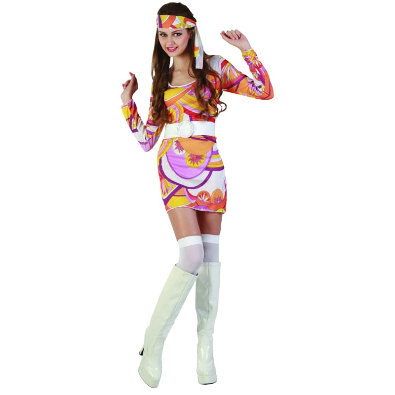 Costume Adult Flower Power Orange Dress