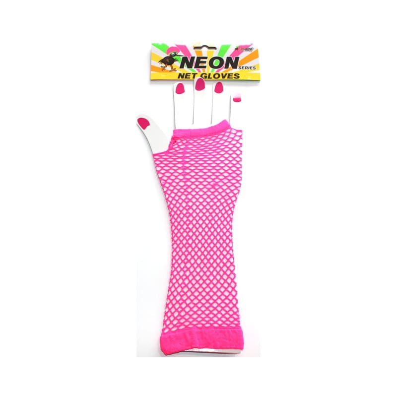 Gloves Fingerless Fishnets Neon Pink Lon