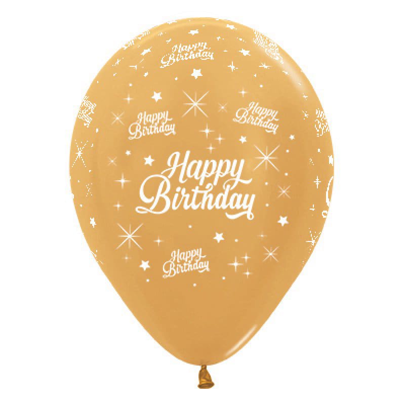 Balloons 30cm AOP Birthday Gold Pk6