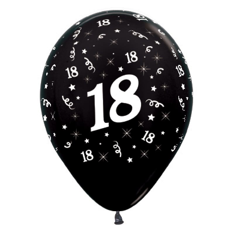 Balloons 30cm AOP 18th Black Pk6