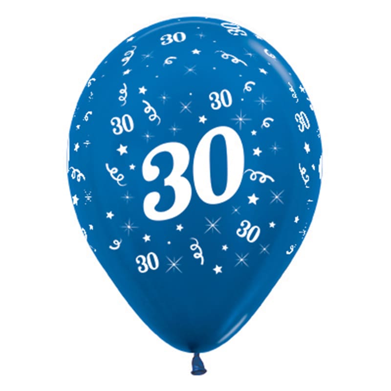 Balloons 30cm AOP 30th Blue Pk6