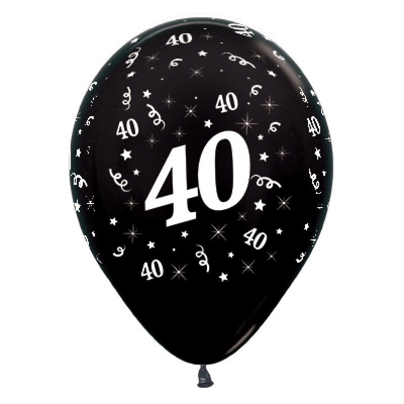 Balloons 30cm AOP 40th Black Pk6