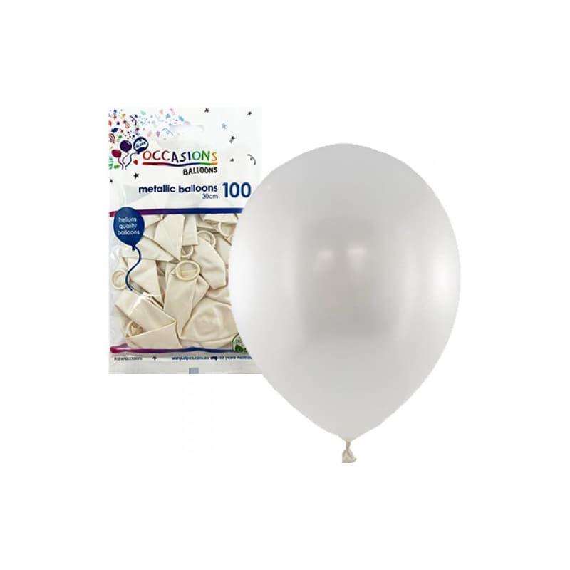 Balloons 30cm Metallic White Pk100