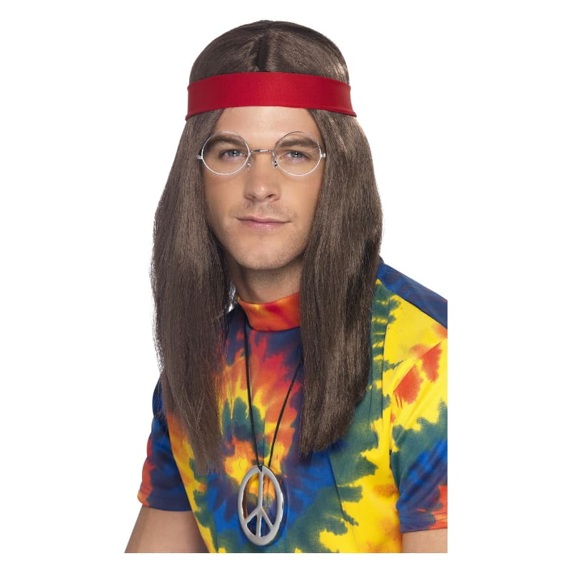 Wig Hippie Kit Male Glass Headband Neckl
