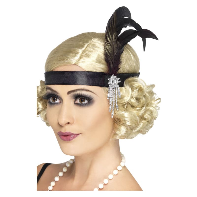 Head Band Feather Flapper Black