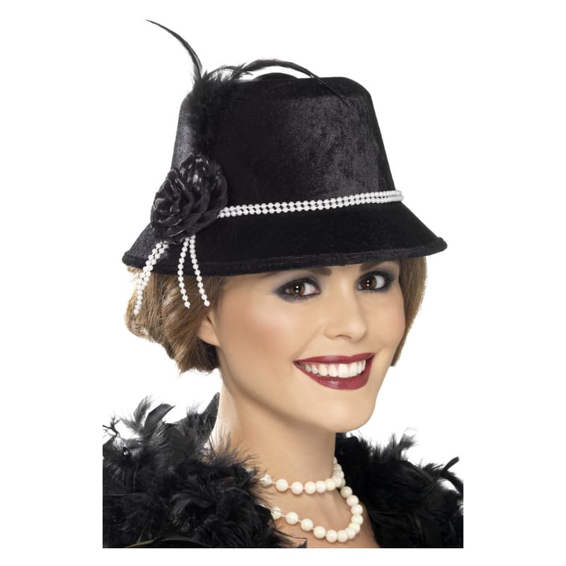 Hat Cloche 20's Flapper Black with Beads
