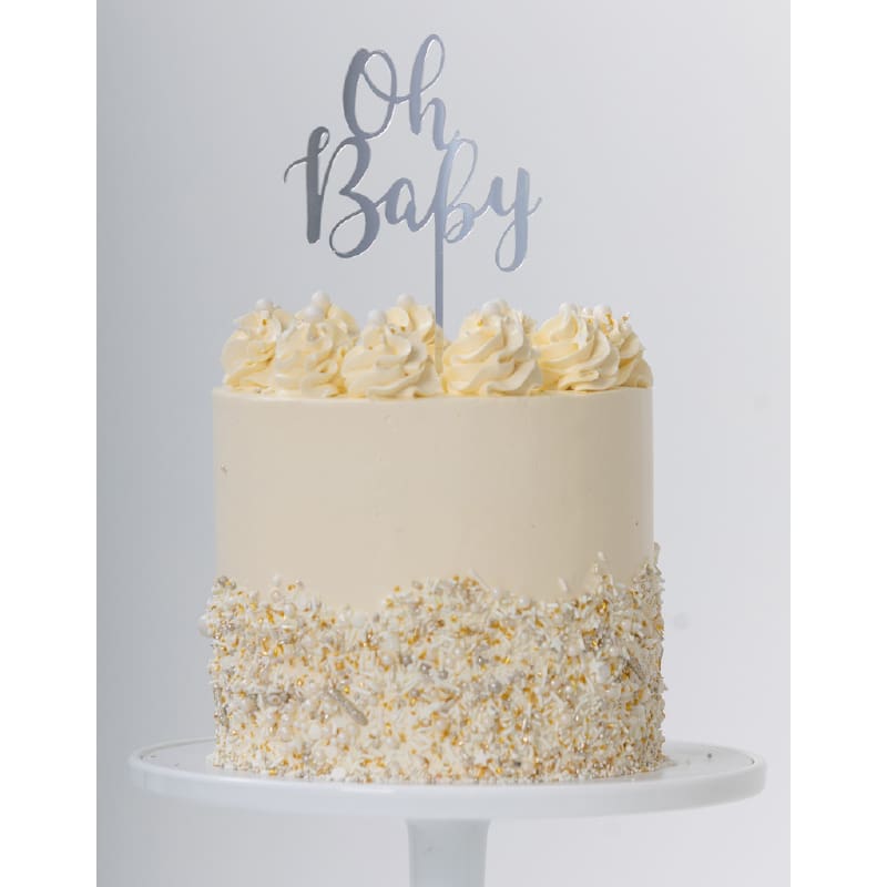 Cake Topper Acrylic Oh Baby Silver DNR