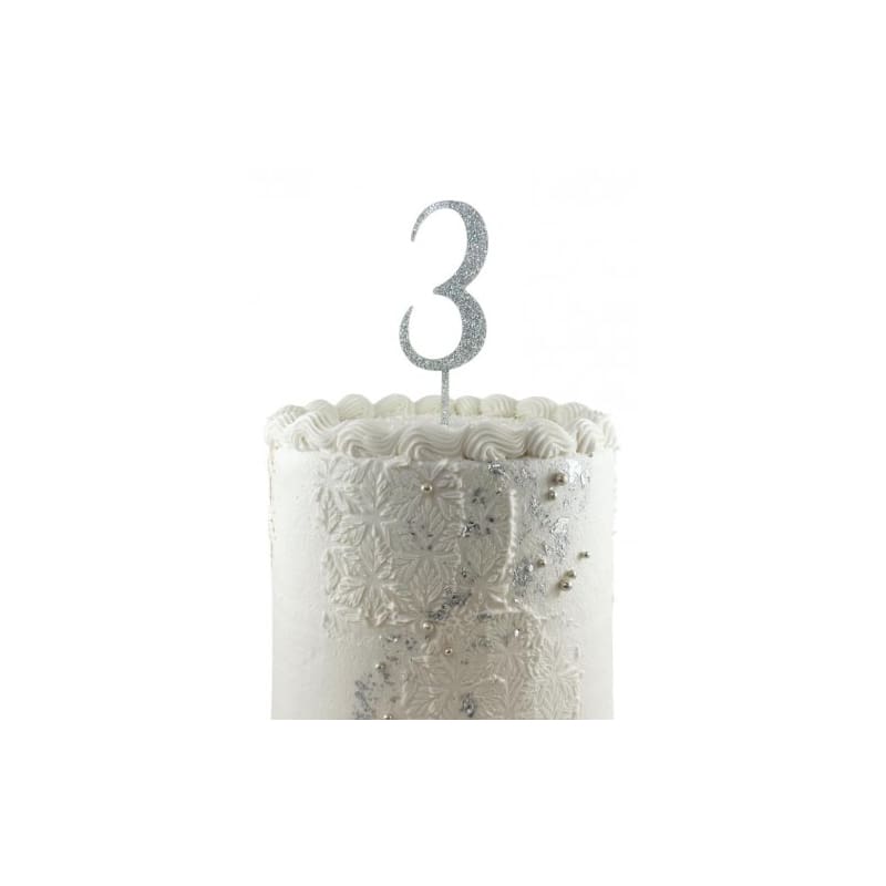 Cake Topper Acrylic Glitter Silver 3