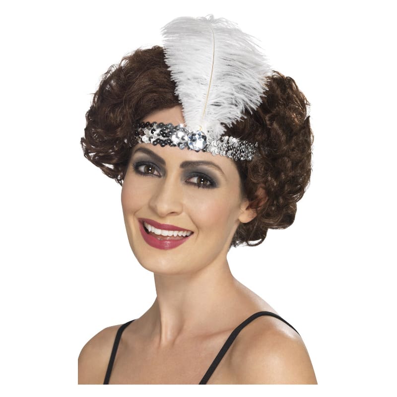 Head Band Feather Flapper White