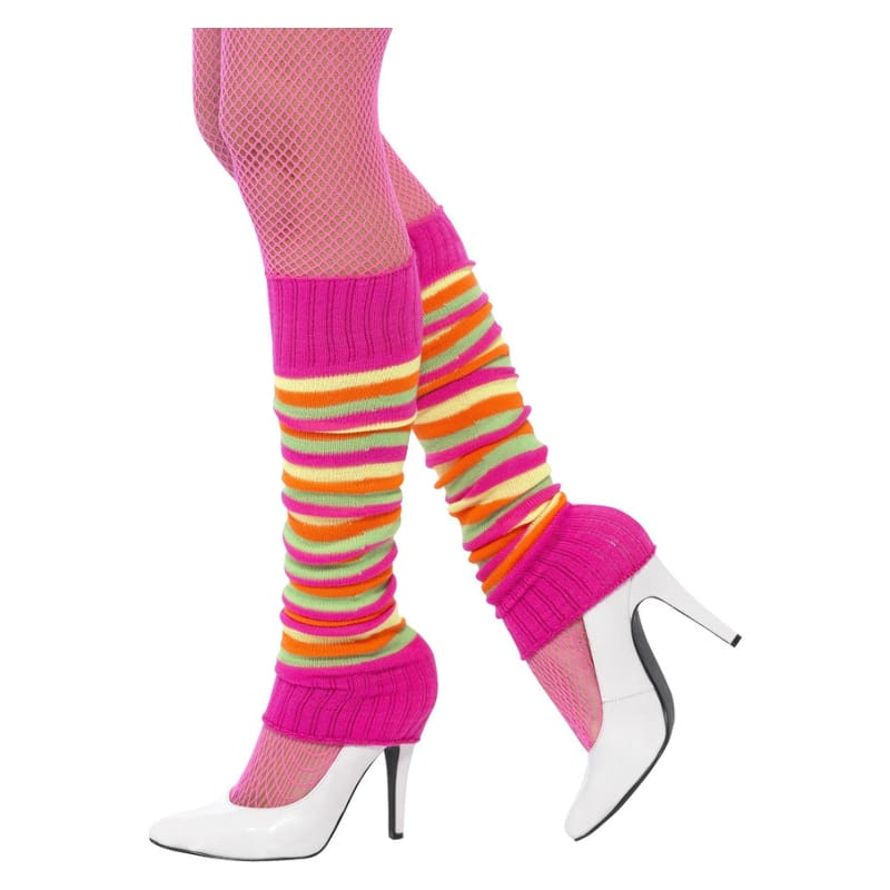 Leg Warmers Knitted Pink Neon Stripes