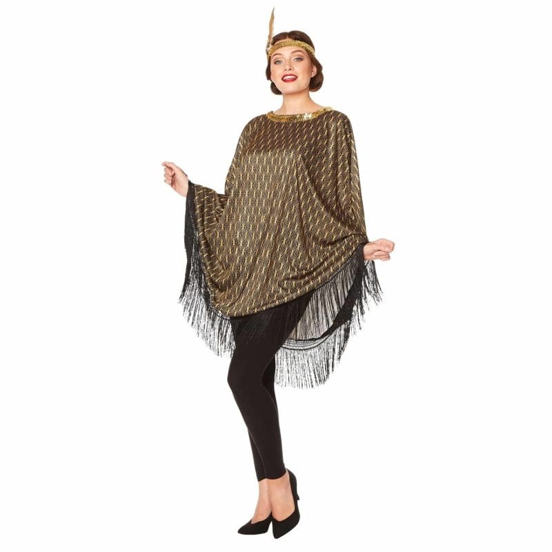 Costume Adult Flapper Poncho Black Gold