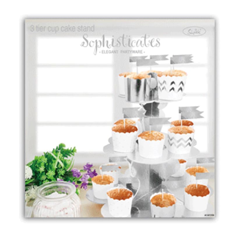 Stand Cup Cake Metallic Silver 3 Tier