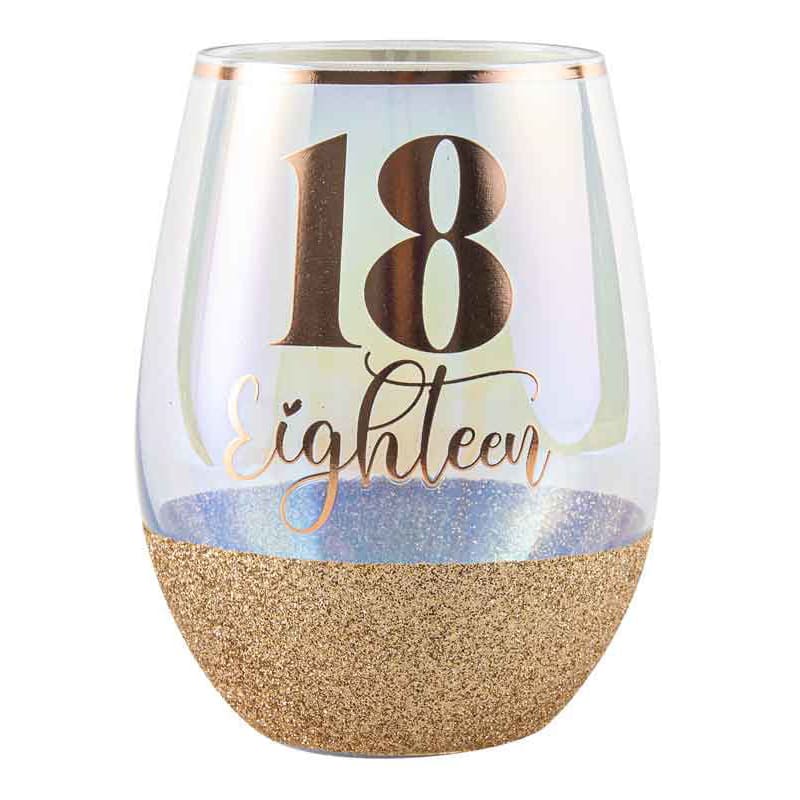Wine Glass Stemless 18 Glitter Rose Gold