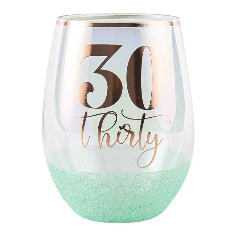 Wine Glass Stemless 30 Glitter Green