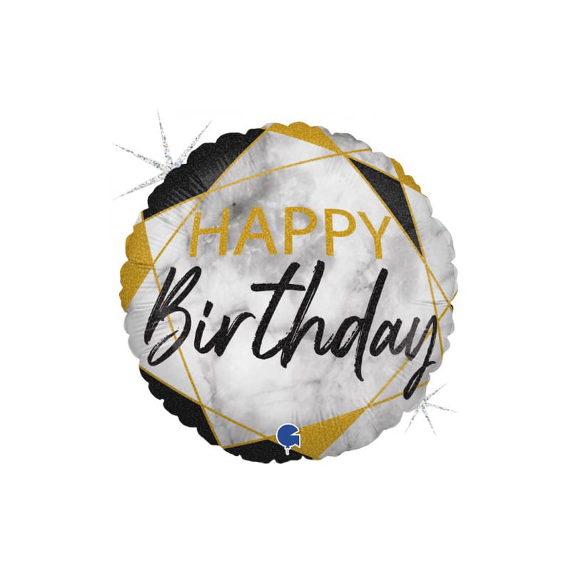 Foil 45cm Happy Birthday Marble Black