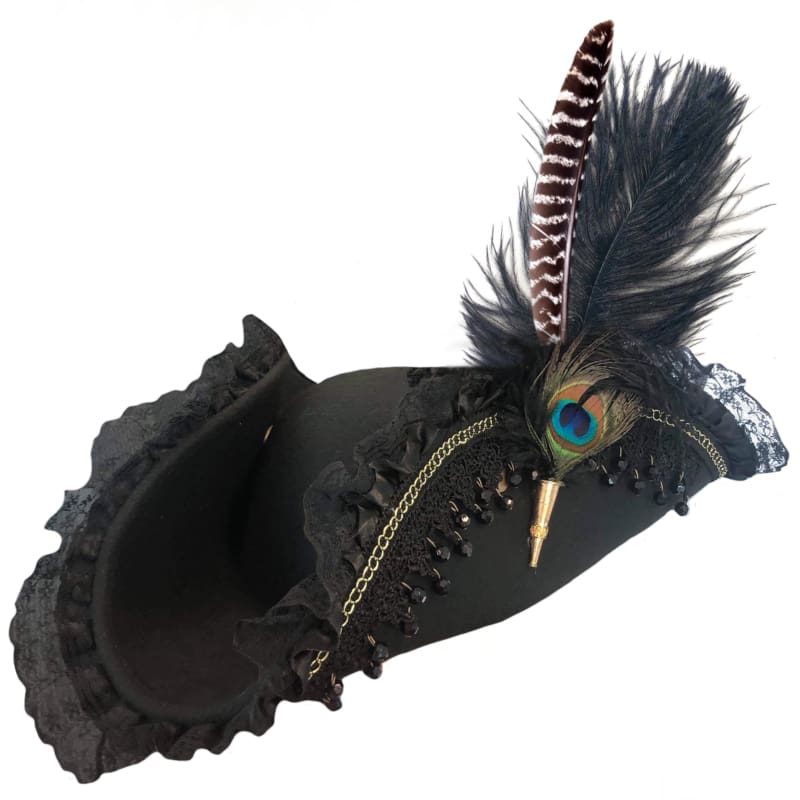 Hat Pirate Black Tricorn with Quill