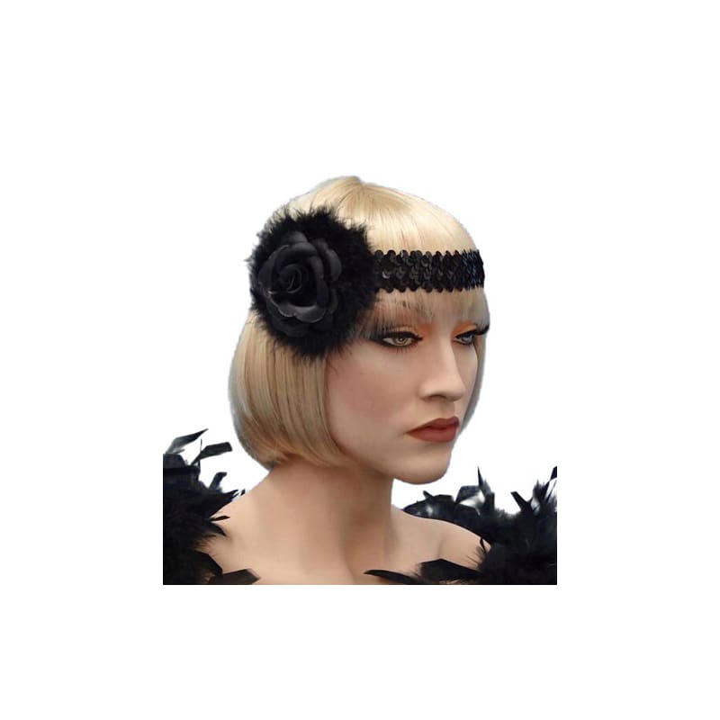 Head Band Flapper Black Rose