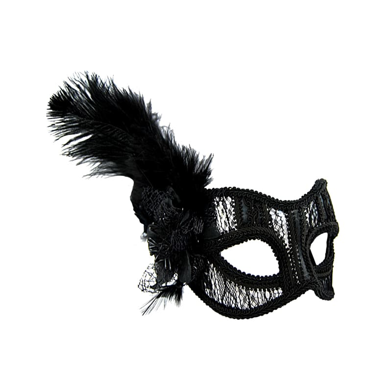 Mask Black Lace with Feather Black