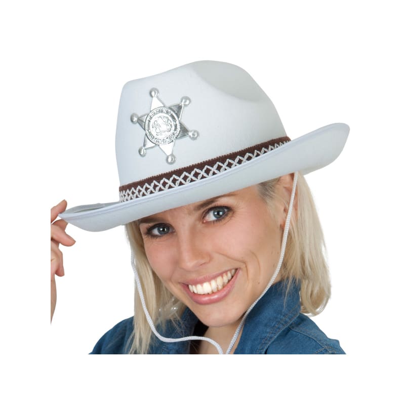 Hat Cowboy White With Badge