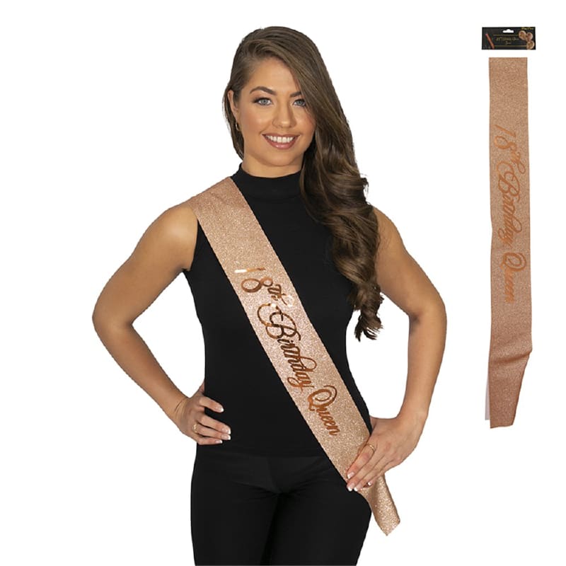 Sash 18th Birthday Rose Gold Glitter