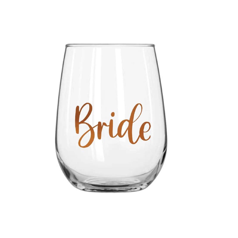 Wine Glass Stemless Bride Rose Gold
