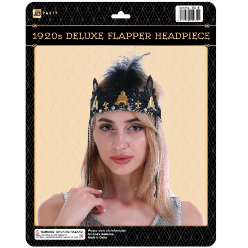 Headpiece Flapper 1920's Black Gold