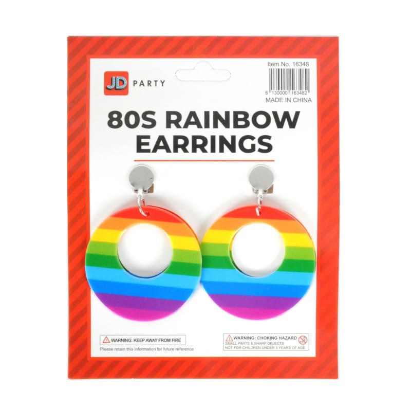Earrings Round 80's Rainbow Clip On