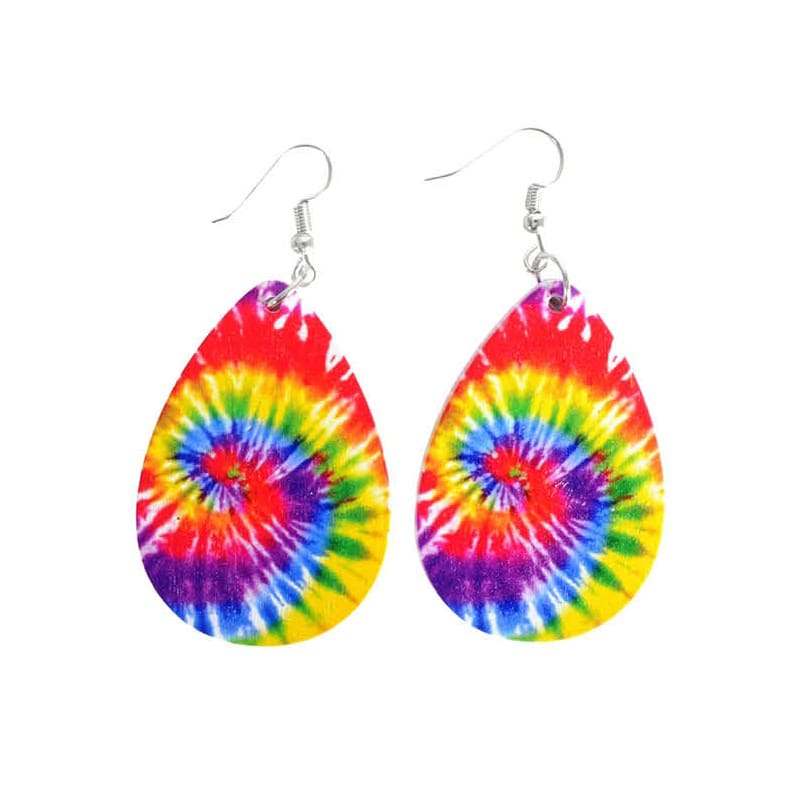 Earrings Tear Drop Tie Dye Rainbow