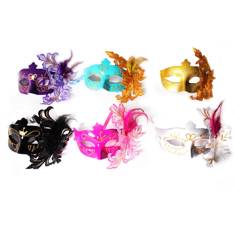 Mask Glitter Feather Embroidery Assorted