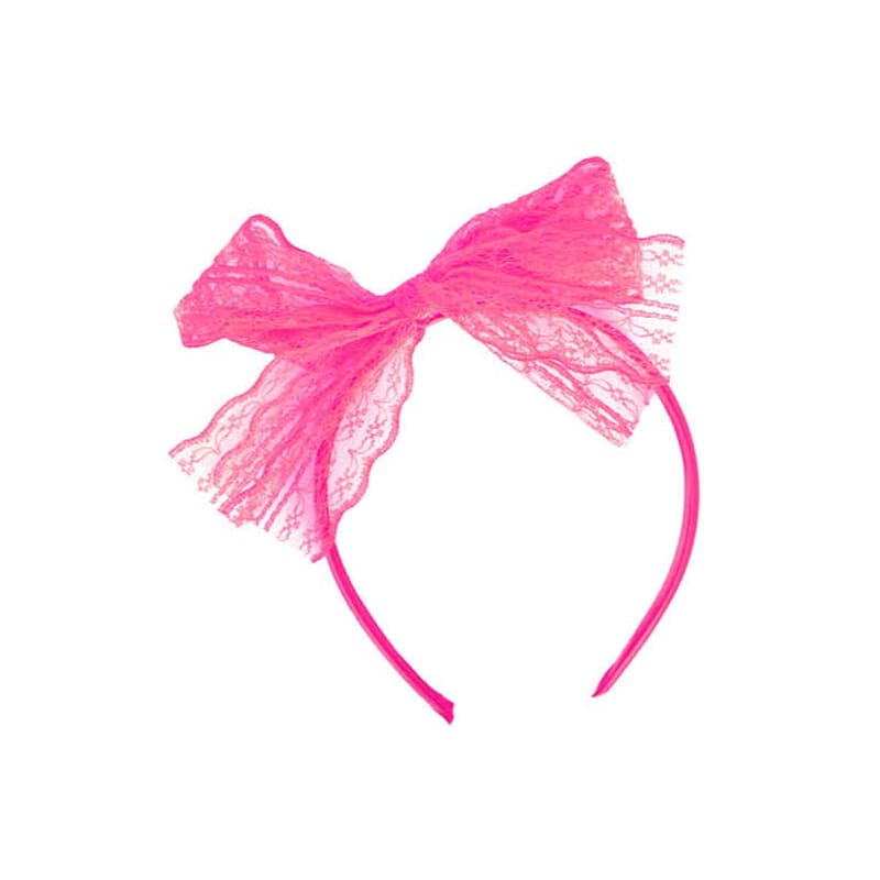Headband Lace Bow Neon Pink