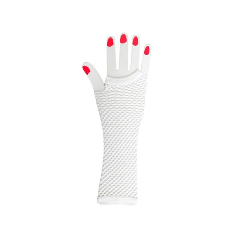 Gloves Fingerless Fishnet White Long