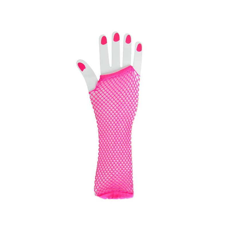 Gloves Fingerless Fishnet Hot Pink Long
