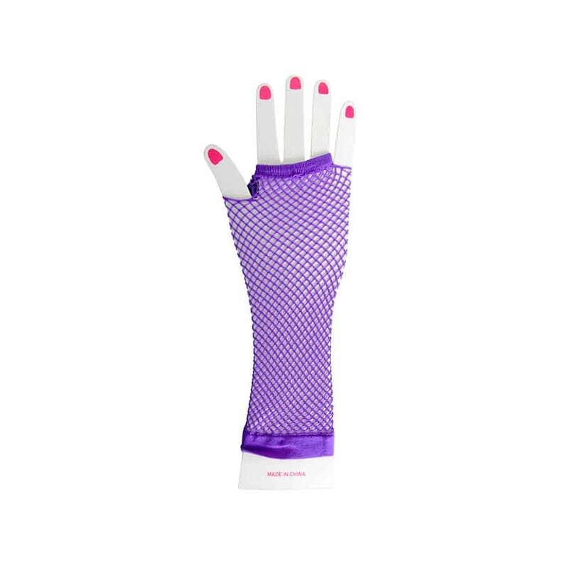 Gloves Fingerless Fishnet Purple Long
