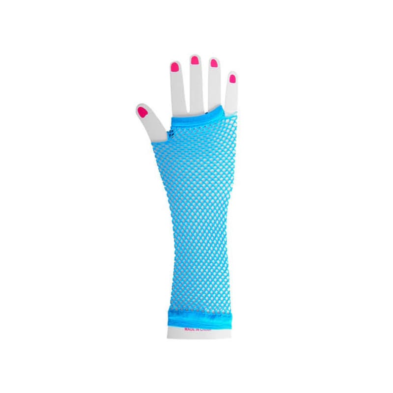 Gloves Fingerless Fishnet Blue Long