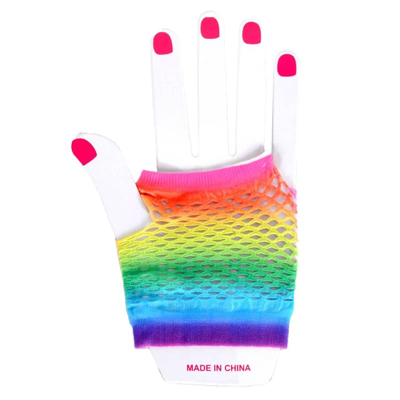 Gloves Fingerless Fishnet Rainbow Short