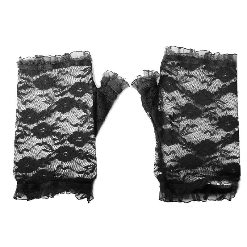 Gloves Fingerless Lace Black