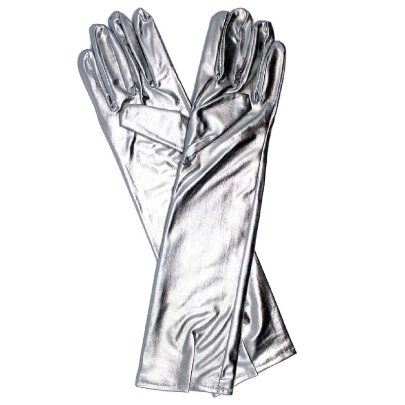 Gloves Long Metallic Silver