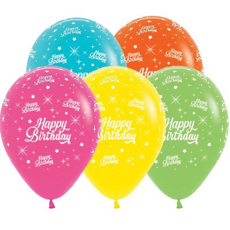 Balloons 30cm AOP Birthday Trop Ass Pk25