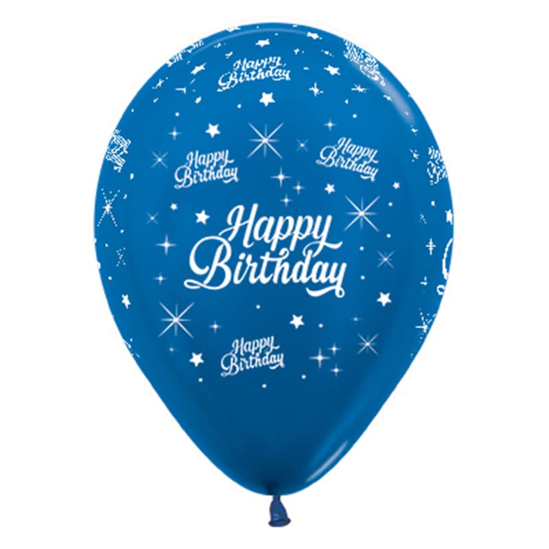 Balloons 30cm AOP Birthday Blue Pk6