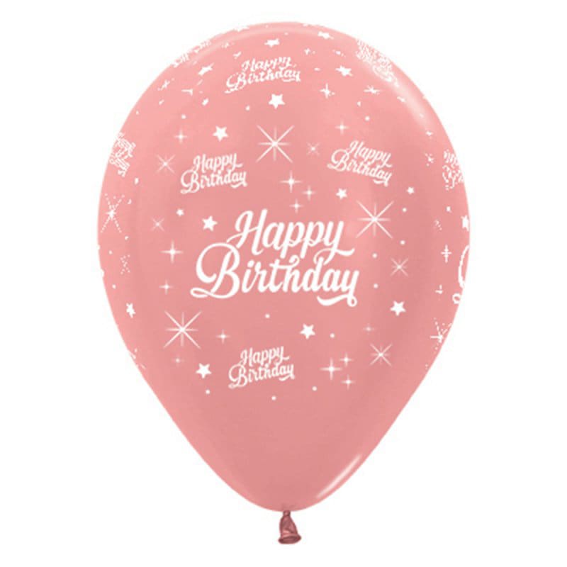 Balloons 30cm AOP Birthday Rose Gold Pk6