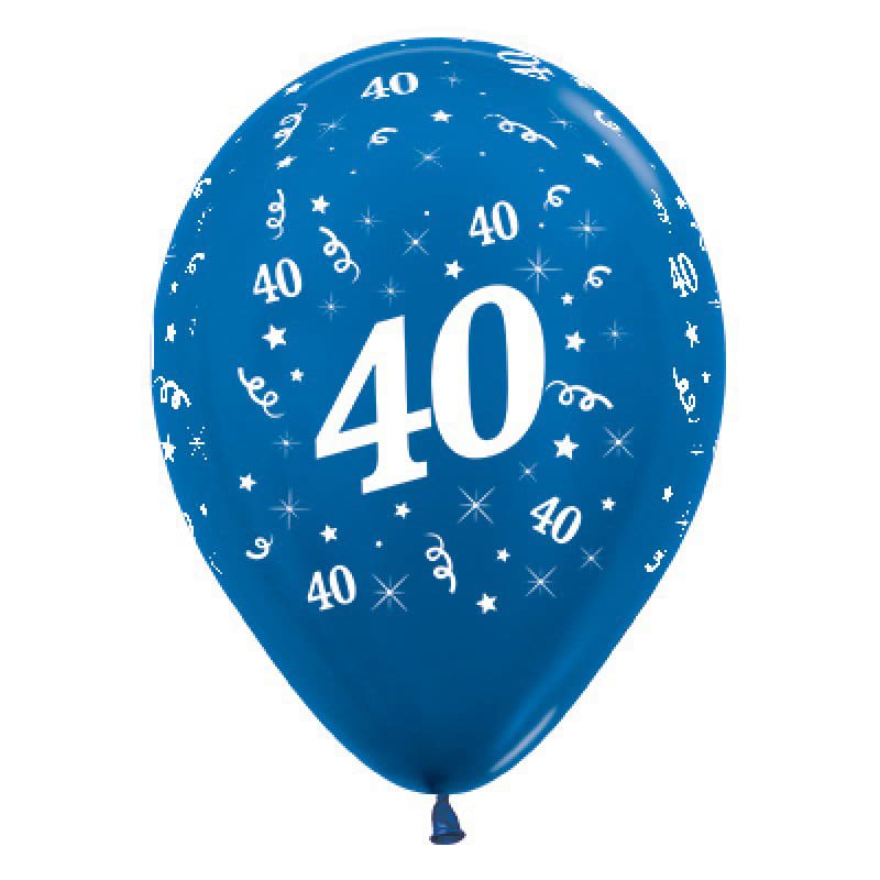 Balloons 30cm AOP 40th Blue Pk6